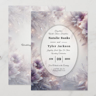 Silver and Soft Amethyst Winter Blooms Wedding Invitation