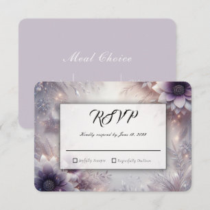 Silver and Soft Amethyst Winter Blooms Wedding RSVP Card