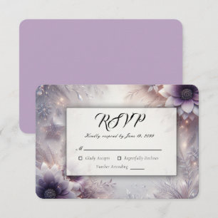 Silver and Soft Amethyst Winter Blooms Wedding RSVP Card