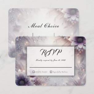 Silver and Soft Amethyst Winter Blooms Wedding RSVP Card