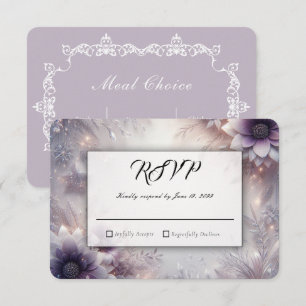 Silver and Soft Amethyst Winter Blooms Wedding RSVP Card