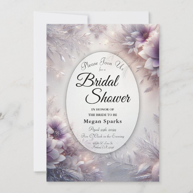 Silver and Soft Amethyst Winter Bridal Shower Invitation (Front)