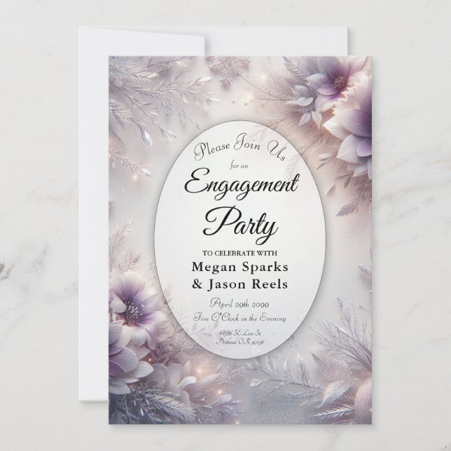 Silver and Soft Amethyst Winter Engagement Party Invitation (Front)