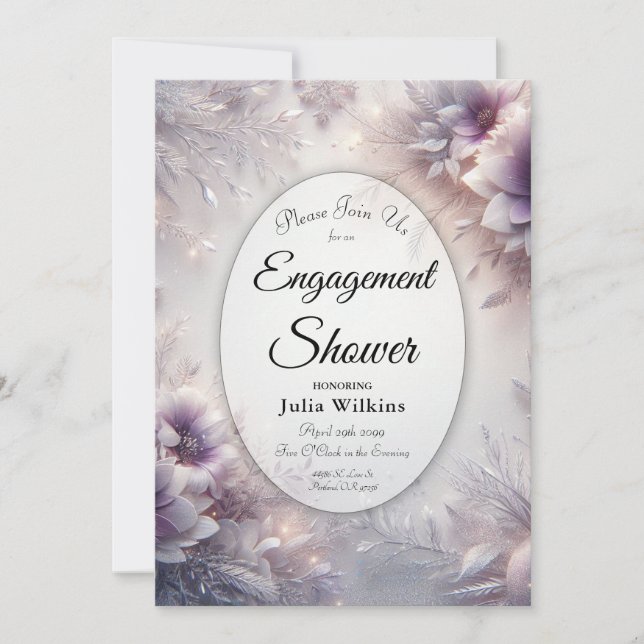 Silver and Soft Amethyst Winter Engagement Shower Invitation (Front)