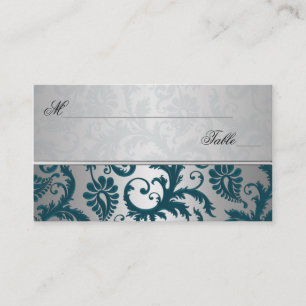 Silver and Teal Damask II Place Cards