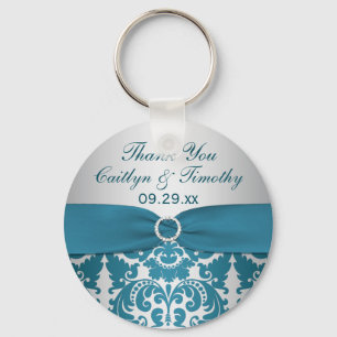 Silver and Teal Damask Wedding Favour Keychain