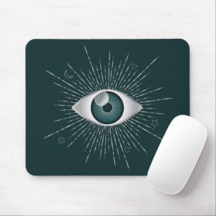 Silver and Teal Green Mystic Evil Eye Nazar Mati Mouse Mat