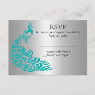 Silver and Teal Peacock RSVP Invitations