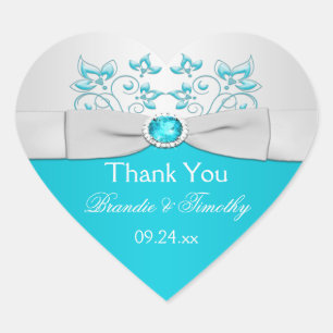 Silver and Turquoise Floral Wedding Favour Sticker