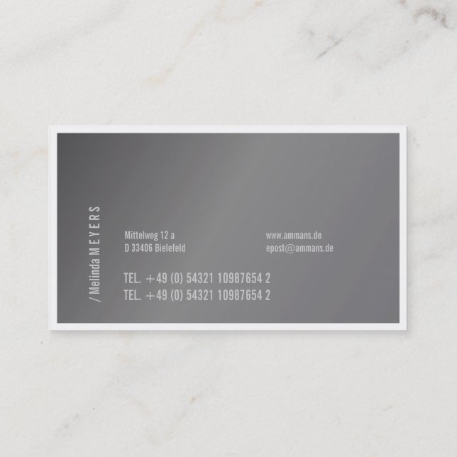 Silver and Typography, elegant, bold Business Card (Back)