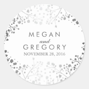 Silver and White Baby's Breath Wedding Classic Round Sticker