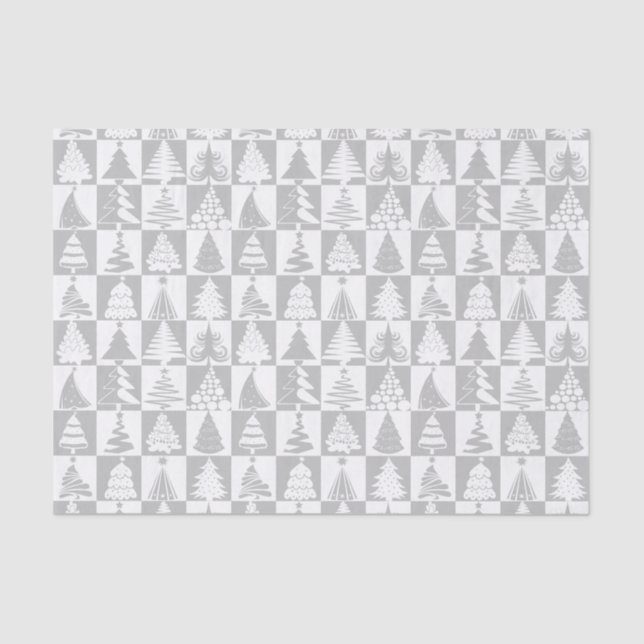 Silver And White Christmas Tree Holiday Pattern Tissue Paper (Front)