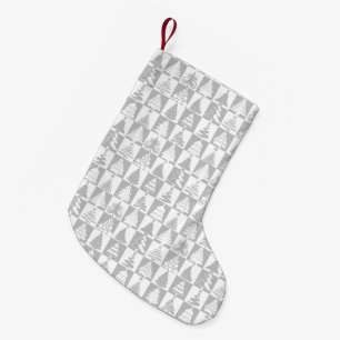 Silver And White Christmas Trees Holiday Pattern Small Christmas Stocking