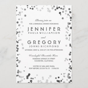 Silver and White Confetti Vintage Rehearsal Dinner Invitation
