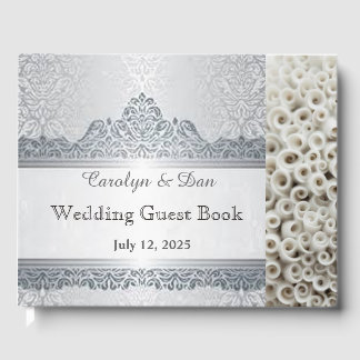 Silver and white customisable wedding guest book