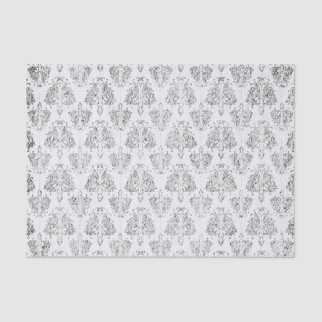 Silver And White Damask Tissue Paper (Front)