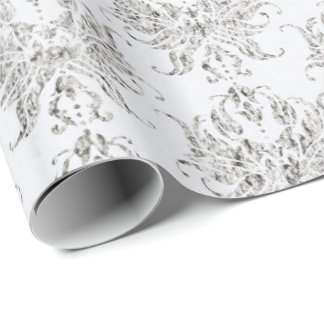 Silver And White Damask Wrapping Paper