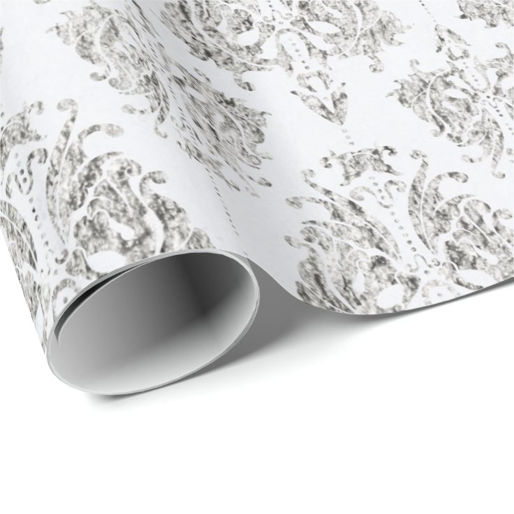 Silver And White Damask Wrapping Paper Zazzle