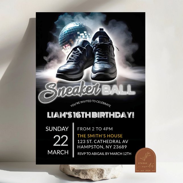 Silver and White Disco Sneakerball Birthday Invitation (Creator Uploaded)