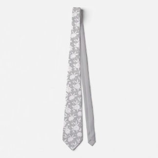 Silver and White Floral Pattern Groomsmen Wedding Tie