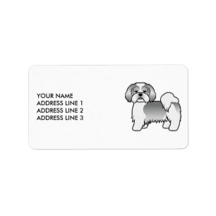 Silver And White Lhasa Apso Cartoon Dog & Text Label