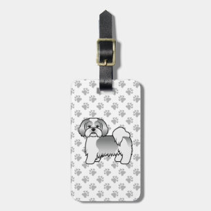 Silver And White Lhasa Apso Cartoon Dog & Text Luggage Tag
