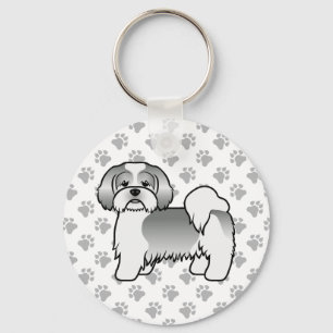 Silver And White Lhasa Apso Cute Cartoon Dog Key Ring