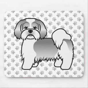 Silver And White Lhasa Apso Cute Cartoon Dog Mouse Mat