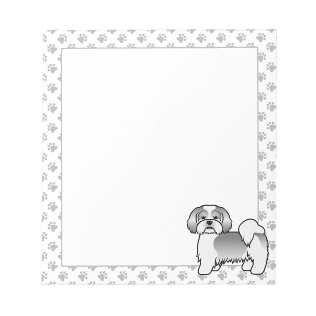 Silver And White Lhasa Apso Cute Cartoon Dog Notepad (Front)