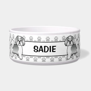 Silver And White Lhasa Apso Dog With Paws & Name