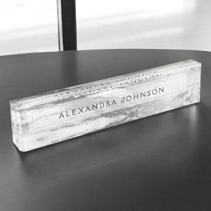 Silver and White Marble Professional Modern Nameplate
