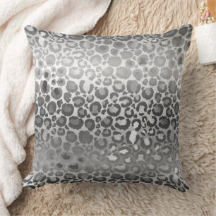 Silver and White Ombre Leopard Animal Print Cushion