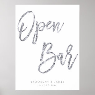 Silver And White Open Bar Sign 18x24