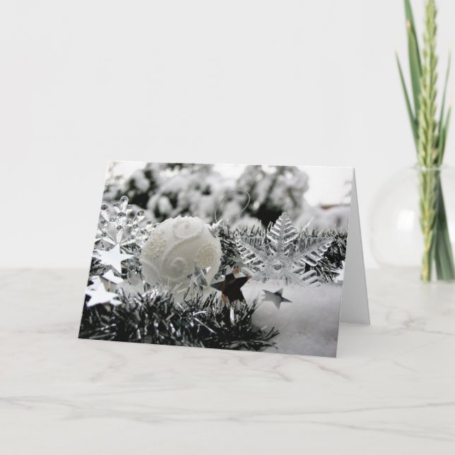 Silver and White Ornaments Personalised  Card (Front)