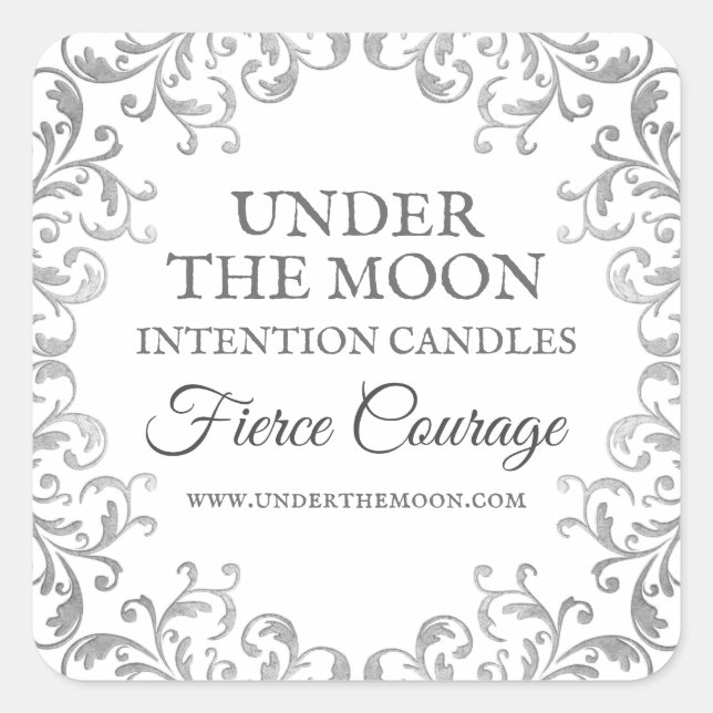 Silver And White Ornate Spell Candle Labels (Front)