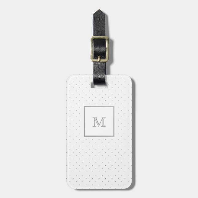 Silver and White Polka Dot Luggage Tag (Front Vertical)