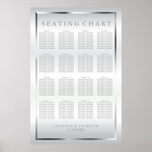 Silver and White Satin - Seating Chart (Front)