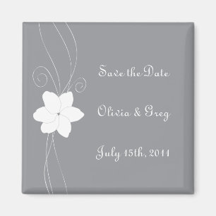 Silver and white save the date wedding magnet