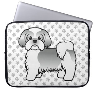 Silver And White Shih Tzu Cartoon Dog Illustration Laptop Sleeve