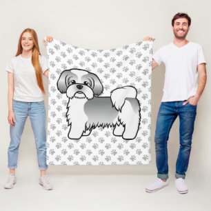 Silver And White Shih Tzu Cute Cartoon Dog Fleece Blanket
