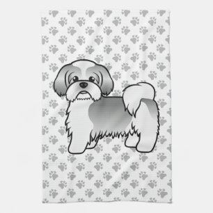 Silver And White Shih Tzu Cute Cartoon Dog Tea Towel