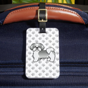 Silver And White Shih Tzu Dog & Custom Text Luggage Tag