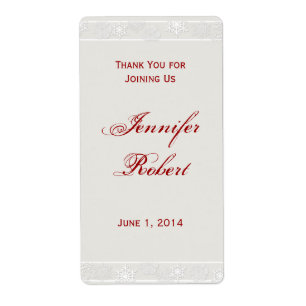 Silver and White Snowflake Wedding Wine Label