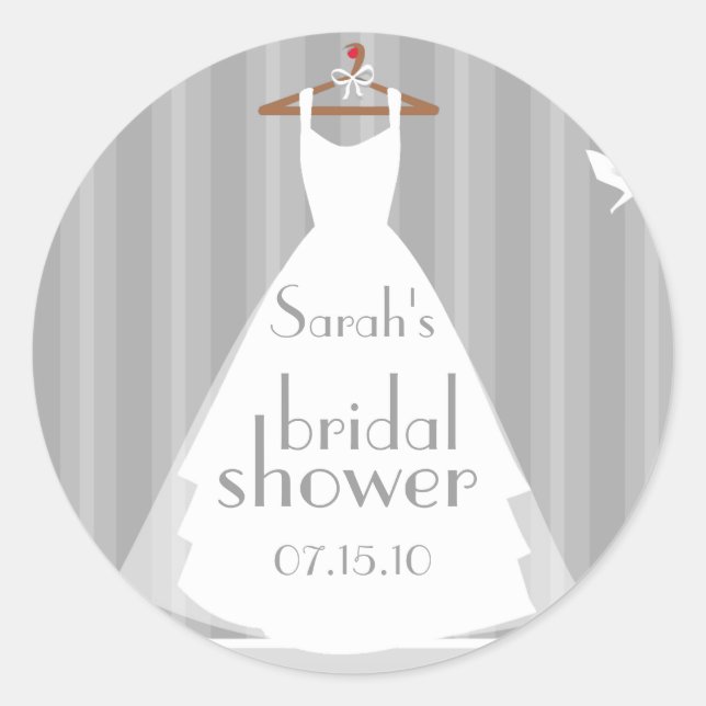 Silver and White Wedding Dress Bridal Shower Classic Round Sticker (Front)