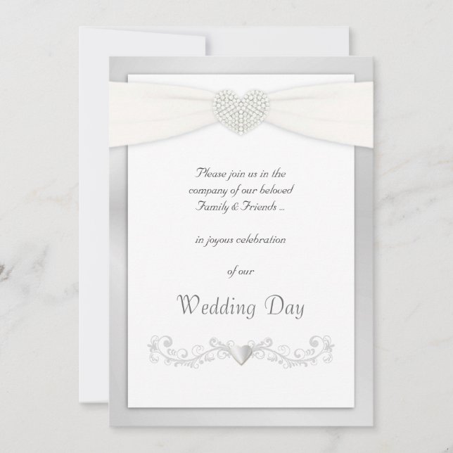 Silver and White Wedding Invitations (Front)