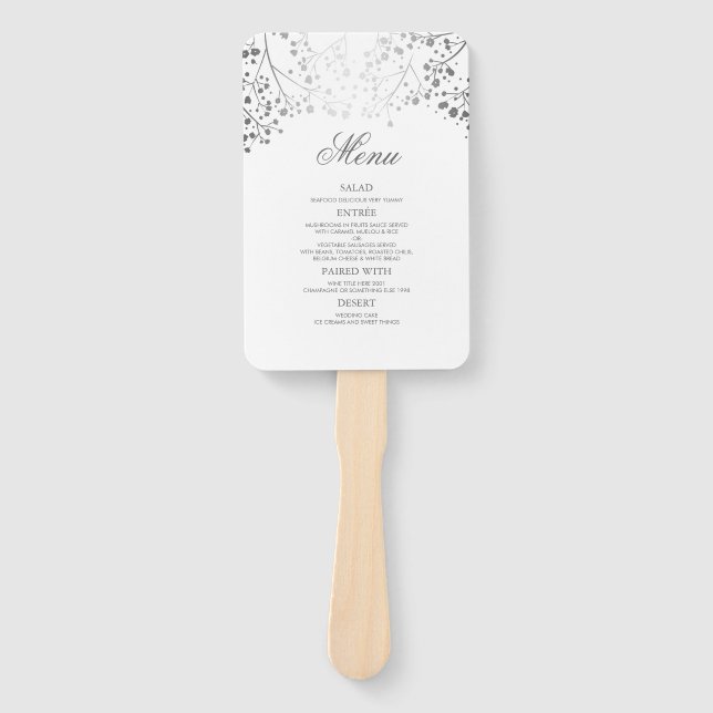 Silver and White Wedding Menus Hand Fan (Front)