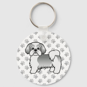 Silver And WhiteShih Tzu Cute Cartoon Dog Key Ring