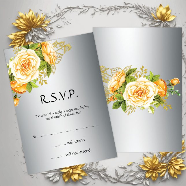Silver and Yellow Roses Wedding RSVP Invitation (Creator Uploaded)