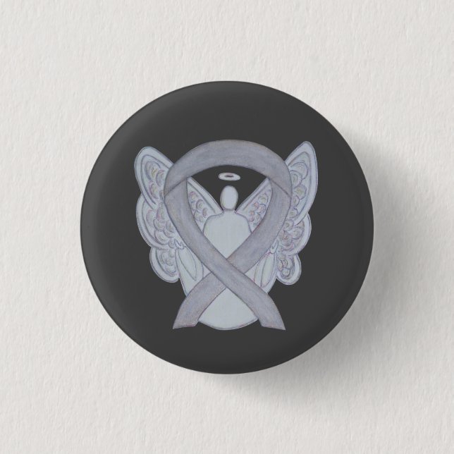 Silver Angel Awareness Ribbon Custom Art Pins (Front)