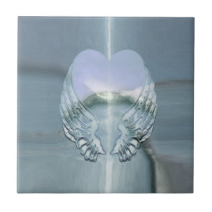 Silver Angel Wings Wrapped Around a Heart Tile
